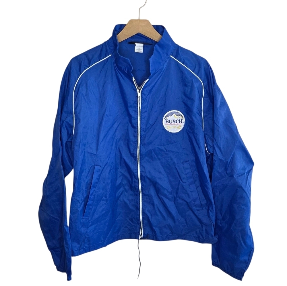 Vintage Anheuser Busch A & Eagle Collection Blue Busch Beer Windbreaker Jacket